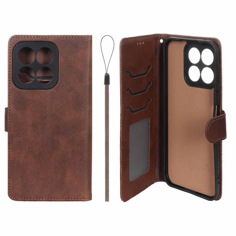 کیف گوشی Honor X8C آنر مگنتی طرح چرم کتابی محافظ لنزدار بنددار قهوه ای کد 105446