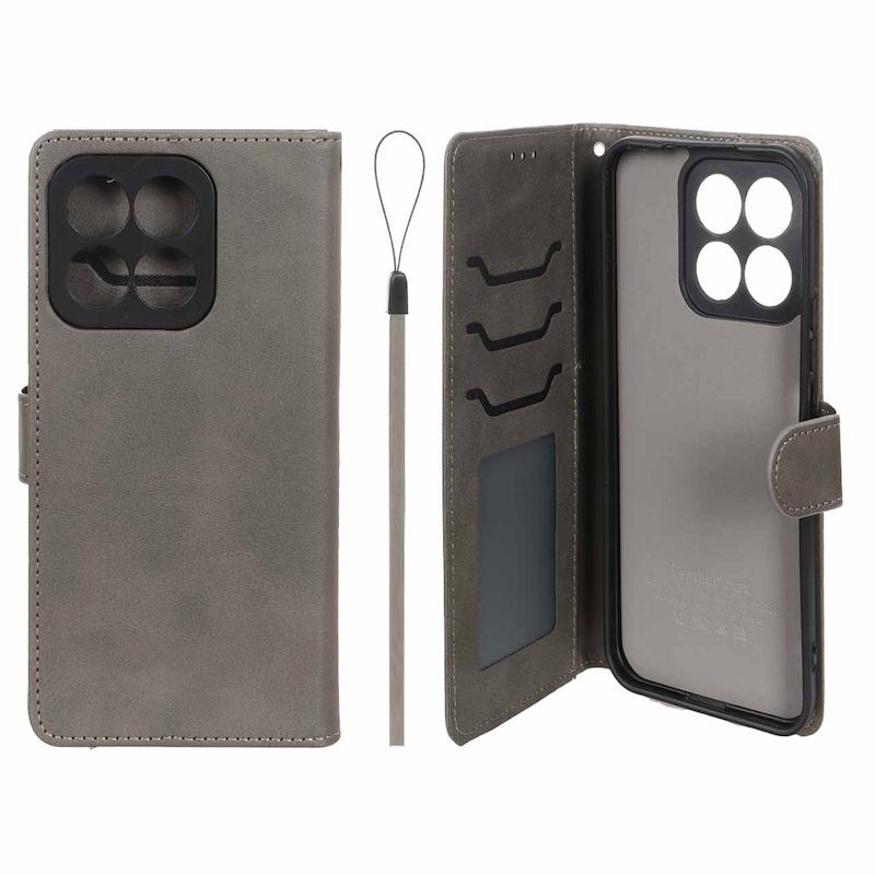 کیف گوشی Honor X8C آنر مگنتی طرح چرم کتابی محافظ لنزدار بنددار طوسی کد 105448