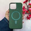 قاب گوشی iPhone 13 Pro Max آیفون لاکچری چرمی HARD مگ سیف دار سبز کد 105809