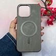 قاب گوشی iPhone 14 Pro Max آیفون لاکچری چرمی HARD مگ سیف دار خاکستری کد 105816