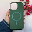 قاب گوشی iPhone 14 Pro Max آیفون لاکچری چرمی HARD مگ سیف دار سبز کد 105818