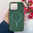قاب گوشی iPhone 15 Pro Max آیفون لاکچری چرمی HARD مگ سیف دار سبز کد 105819