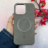قاب گوشی iPhone 15 Pro Max آیفون لاکچری چرمی HARD مگ سیف دار خاکستری کد 105821