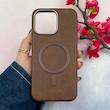 قاب گوشی iPhone 15 Pro Max آیفون لاکچری چرمی HARD مگ سیف دار قهوه ای کد 105823