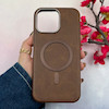 قاب گوشی iPhone 16 Pro Max آیفون لاکچری چرمی HARD مگ سیف دار قهوه ای کد 105824
