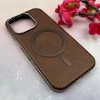 قاب گوشی iPhone 16 Pro آیفون لاکچری چرمی HARD مگ سیف دار قهوه ای کد 105831