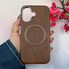 قاب گوشی iPhone 16 آیفون لاکچری چرمی HARD مگ سیف دار قهوه ای کد 105832