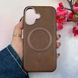 قاب گوشی iPhone 16 آیفون لاکچری چرمی HARD مگ سیف دار قهوه ای کد 105832