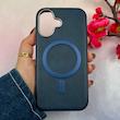 قاب گوشی iPhone 16 آیفون لاکچری چرمی HARD مگ سیف دار سرمه ای کد 105833