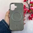 قاب گوشی iPhone 16 آیفون لاکچری چرمی HARD مگ سیف دار خاکستری کد 105836
