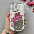 قاب گوشی iPhone 16 Pro Max آیفون کرومی نقره ای سری بالشتی لاکچری LUXURY محافظ لنزدار طرح گل زیبا کد 105916