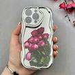 قاب گوشی iPhone 16 Pro آیفون کرومی نقره ای سری بالشتی لاکچری LUXURY محافظ لنزدار طرح گل زیبا کد 105917