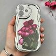 قاب گوشی iPhone 16 آیفون کرومی نقره ای سری بالشتی لاکچری LUXURY محافظ لنزدار طرح گل زیبا کد 105918