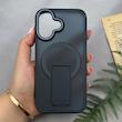 قاب گوشی iPhone 16 آیفون اورجینال ضد ضربه مات هولدر دار مگ سیف دار سرمه ای کد 106618