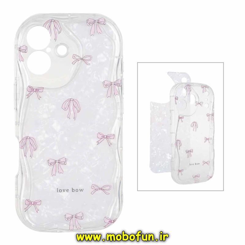 قاب گوشی iPhone 17 آیفون ماربل لاکچری بالشتی ژله ای محافظ لنزدار طرح پاپیون صورتی کد 94319