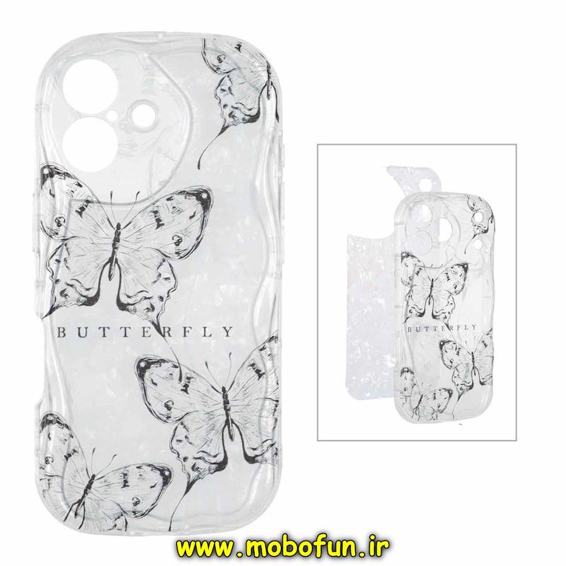 قاب گوشی iPhone 17 آیفون ماربل لاکچری بالشتی ژله ای محافظ لنزدار طرح پروانه کیوت کد 94320