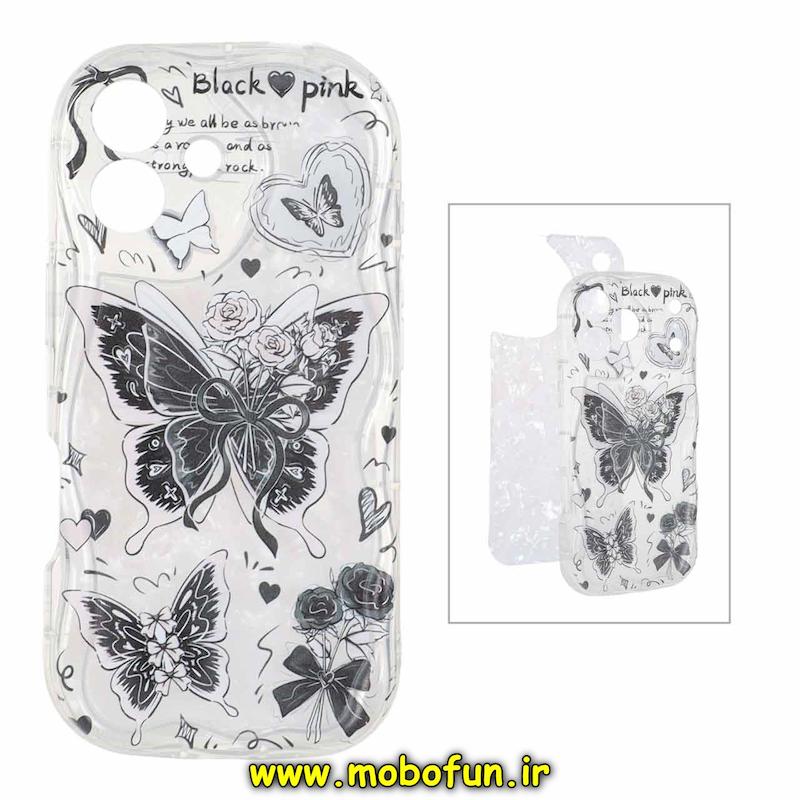 قاب گوشی iPhone 17 آیفون ماربل لاکچری بالشتی ژله ای محافظ لنزدار طرح پروانه کیوت کد 94325