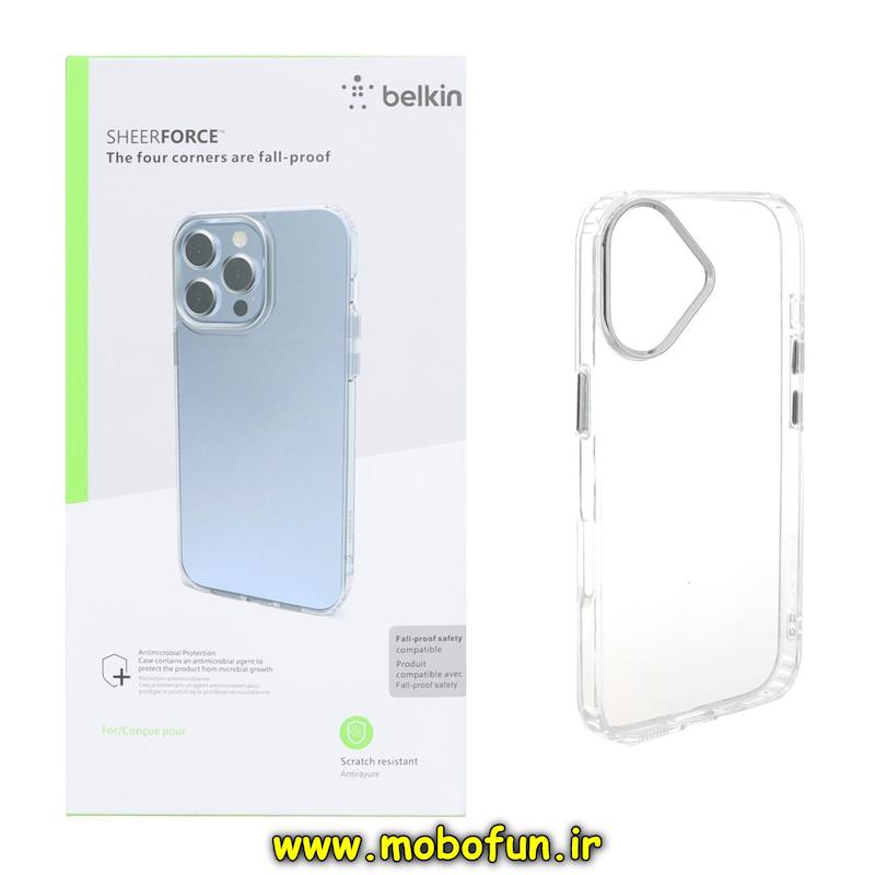 قاب گوشی iPhone 17 آیفون اورجینال بلکین belkin طرح طلقی شیشه ای شفاف کرومی کد 94334