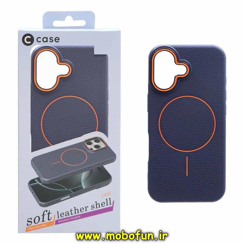 قاب گوشی iPhone 17 آیفون لدر دیزاین SOFT Lether Design برند G Case سیلیکونی مگ سیف دار اورجینال سرمه ای کد 94341