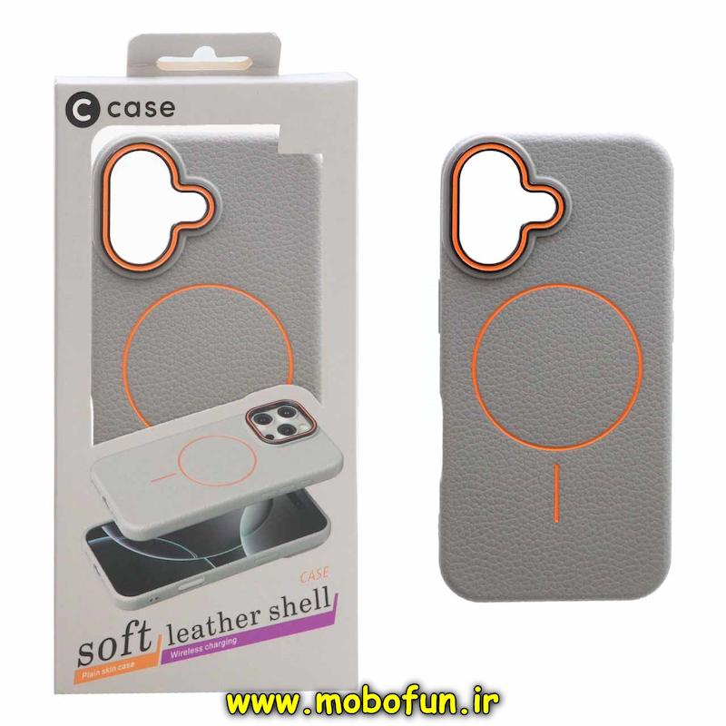 قاب گوشی iPhone 17 آیفون لدر دیزاین SOFT Lether Design برند G Case سیلیکونی مگ سیف دار اورجینال خاکستری کد 94342
