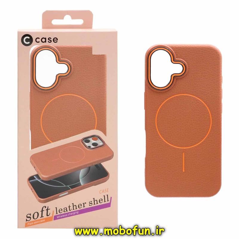 قاب گوشی iPhone 17 آیفون لدر دیزاین SOFT Lether Design برند G Case سیلیکونی مگ سیف دار اورجینال قهوه ای کد 94343