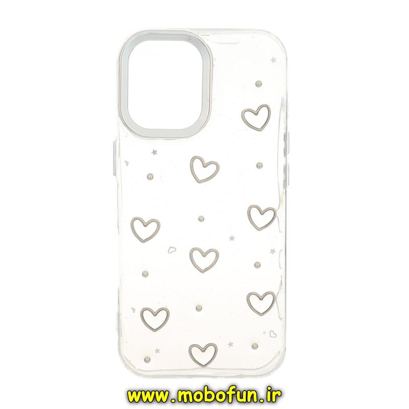 قاب گوشی iPhone 17 آیفون شفاف شاین لنز کرومی برجسته طرح قلب کد 94348
