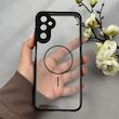قاب گوشی Galaxy A14 سامسونگ پشت طلقی شفاف طرح مگ سیف دور سیلیکونی مشکی کد 106233