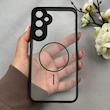 قاب گوشی Galaxy S23 FE سامسونگ پشت طلقی شفاف طرح مگ سیف دور سیلیکونی مشکی کد 106281