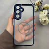 قاب گوشی Galaxy S24 FE سامسونگ پشت طلقی شفاف طرح مگ سیف دور سیلیکونی سرمه ای کد 106284