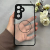 قاب گوشی Galaxy S24 FE سامسونگ پشت طلقی شفاف طرح مگ سیف دور سیلیکونی مشکی کد 106286