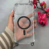قاب گوشی iPhone 16 Pro Max آیفون لاکچری شفاف طلقی مگ سیف دار اورجینال دارای بند بلند مشکی کد 106403