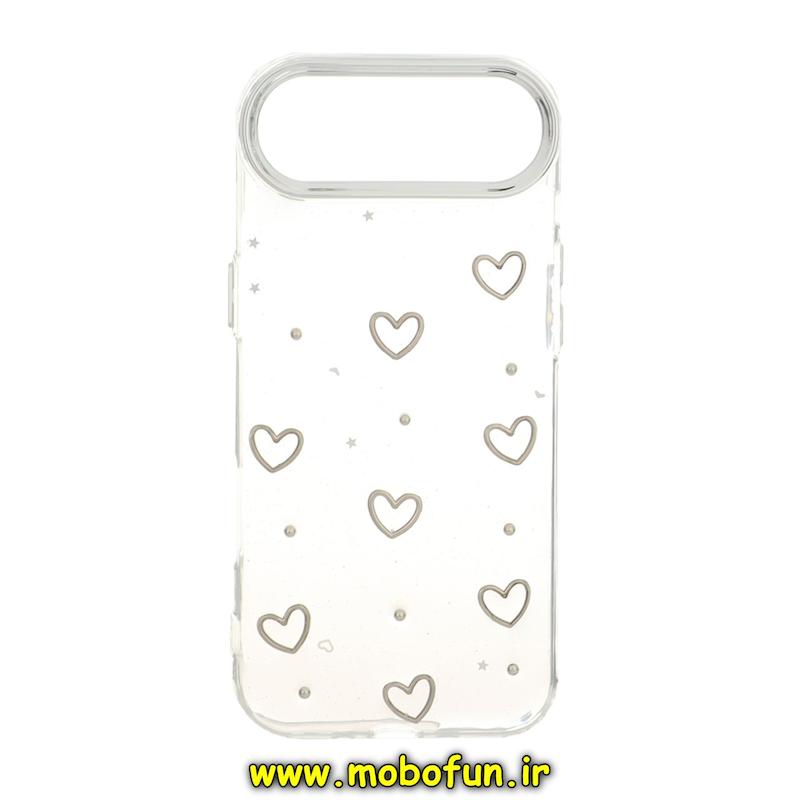 قاب گوشی iPhone 17 Air آیفون لاکچری شفاف شاین رزینی لنز کرومی طرح قلب کد 94379