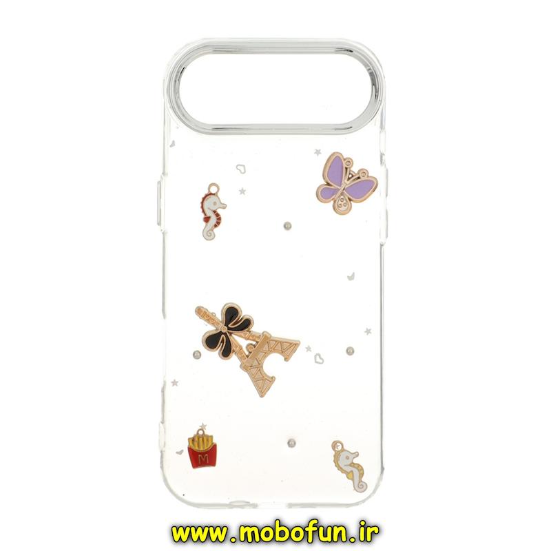 قاب گوشی iPhone 17 Air آیفون لاکچری شفاف شاین رزینی لنز کرومی طرح کیوت کد 94382