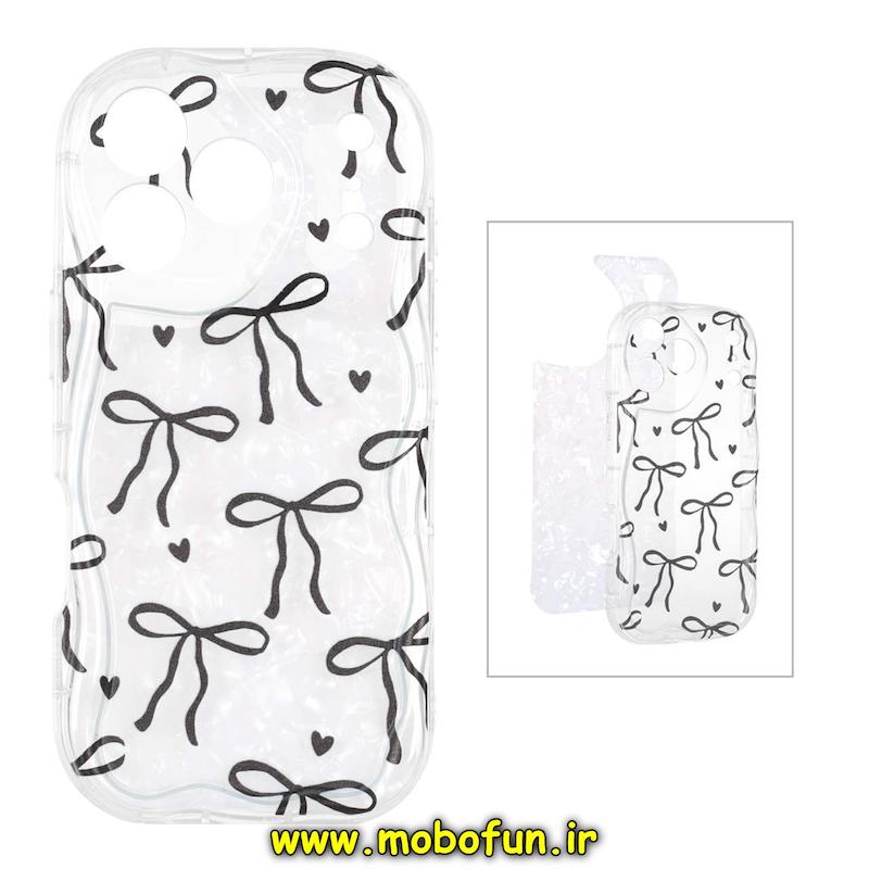 قاب گوشی iPhone 17 Pro آیفون ماربل لاکچری بالشتی ژله ای محافظ لنزدار طرح پاپیون مشکی کد 94400