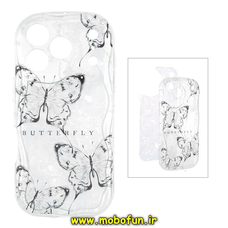 قاب گوشی iPhone 17 Pro آیفون ماربل لاکچری بالشتی ژله ای محافظ لنزدار طرح پروانه کیوت کد 94401