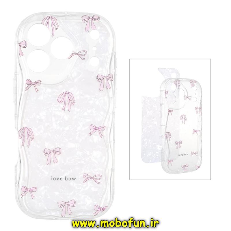 قاب گوشی iPhone 17 Pro آیفون ماربل لاکچری بالشتی ژله ای محافظ لنزدار طرح پاپیون صورتی کد 94402