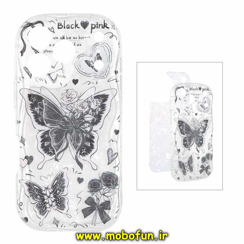قاب گوشی iPhone 17 Pro آیفون ماربل لاکچری بالشتی ژله ای محافظ لنزدار طرح پروانه کیوت کد 94404