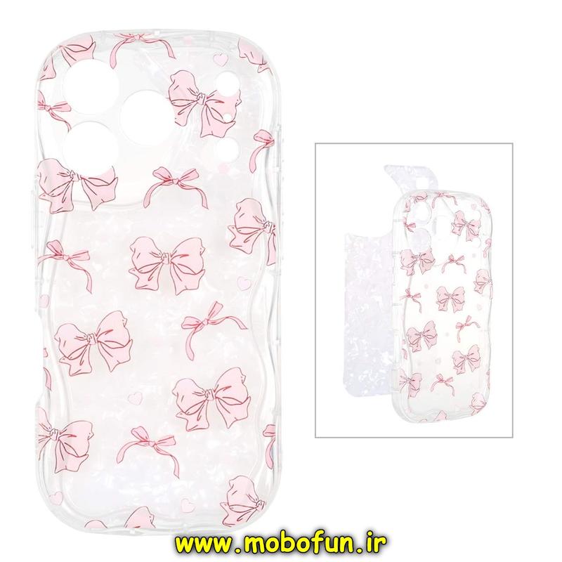 قاب گوشی iPhone 17 Pro آیفون ماربل لاکچری بالشتی ژله ای محافظ لنزدار طرح پاپیون صورتی کد 94405