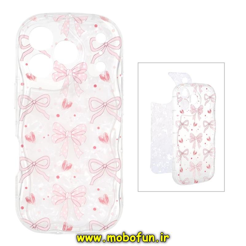 قاب گوشی iPhone 17 Pro آیفون ماربل لاکچری بالشتی ژله ای محافظ لنزدار طرح پاپیون صورتی کد 94406