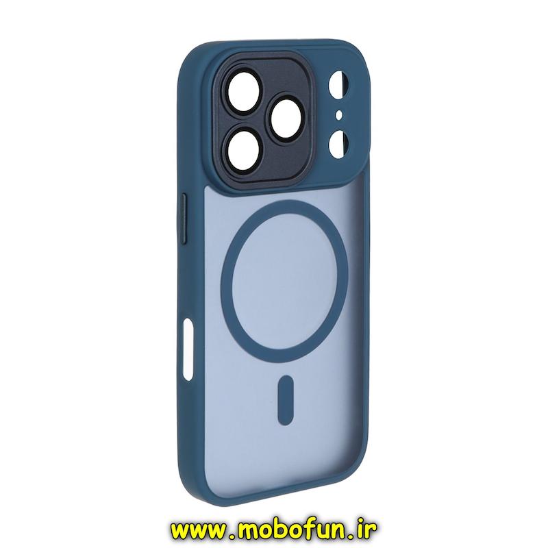 قاب گوشی iPhone 17 Pro آیفون مات Hard Case طرح مگ سیف دور هاشور سیلیکونی سرمه ای کد 94409