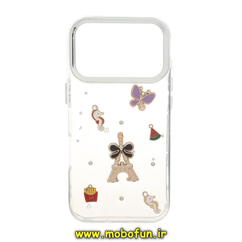 قاب گوشی iPhone 17 Pro آیفون لاکچری شفاف شاین رزینی لنز کرومی طرح کیوت کد 94424