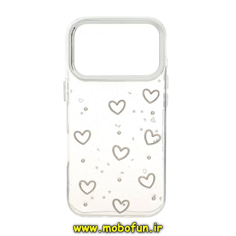 قاب گوشی iPhone 17 Pro آیفون لاکچری شفاف شاین رزینی لنز کرومی طرح قلب کیوت کد 94426