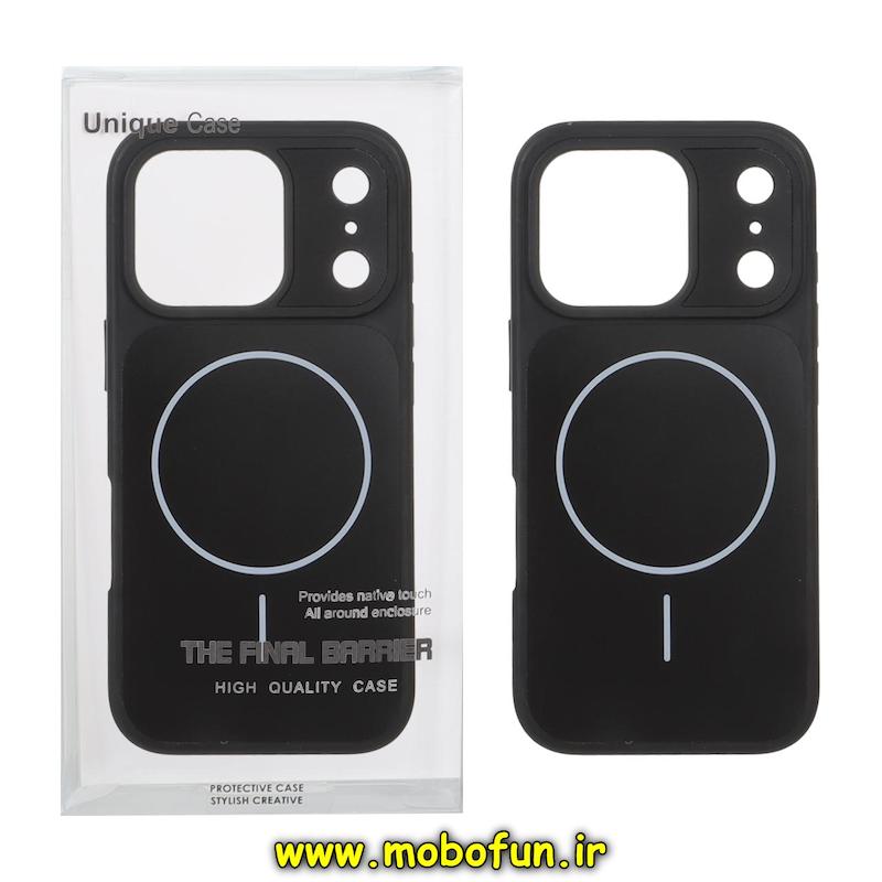 قاب گوشی iPhone 17 Pro آیفون PVD پشت گلس شیشه ای اورجینال مگ سیف دار مشکی کد 94429
