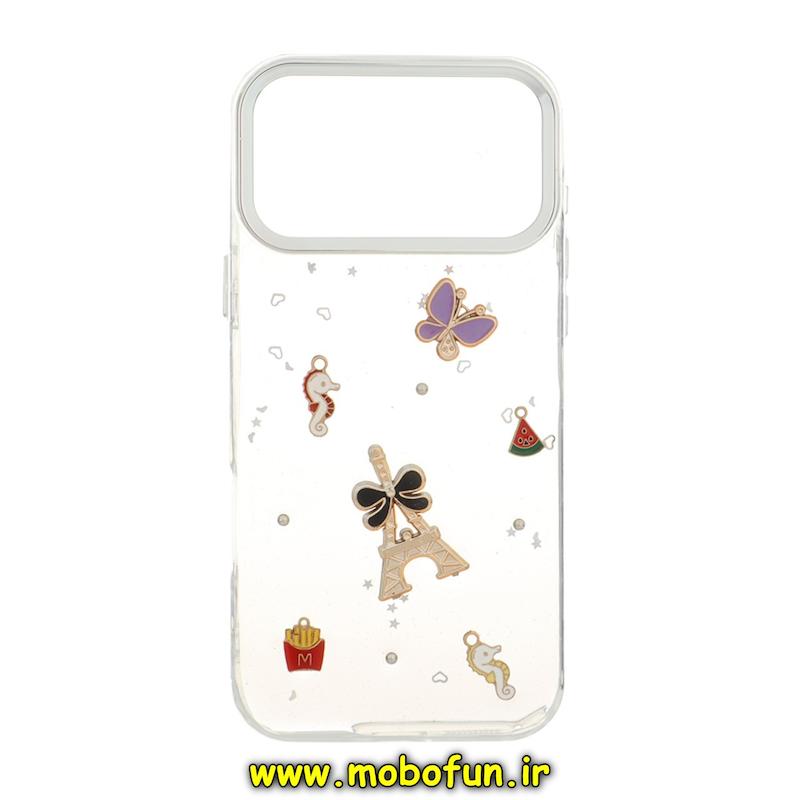 قاب گوشی iPhone 17 Pro Max آیفون لاکچری شفاف شاین رزینی لنز کرومی طرح کیوت کد 94433