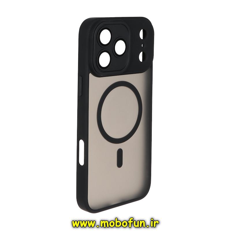 قاب گوشی iPhone 17 Pro Max آیفون مات Hard Case طرح مگ سیف دور هاشور سیلیکونی مشکی کد 94448