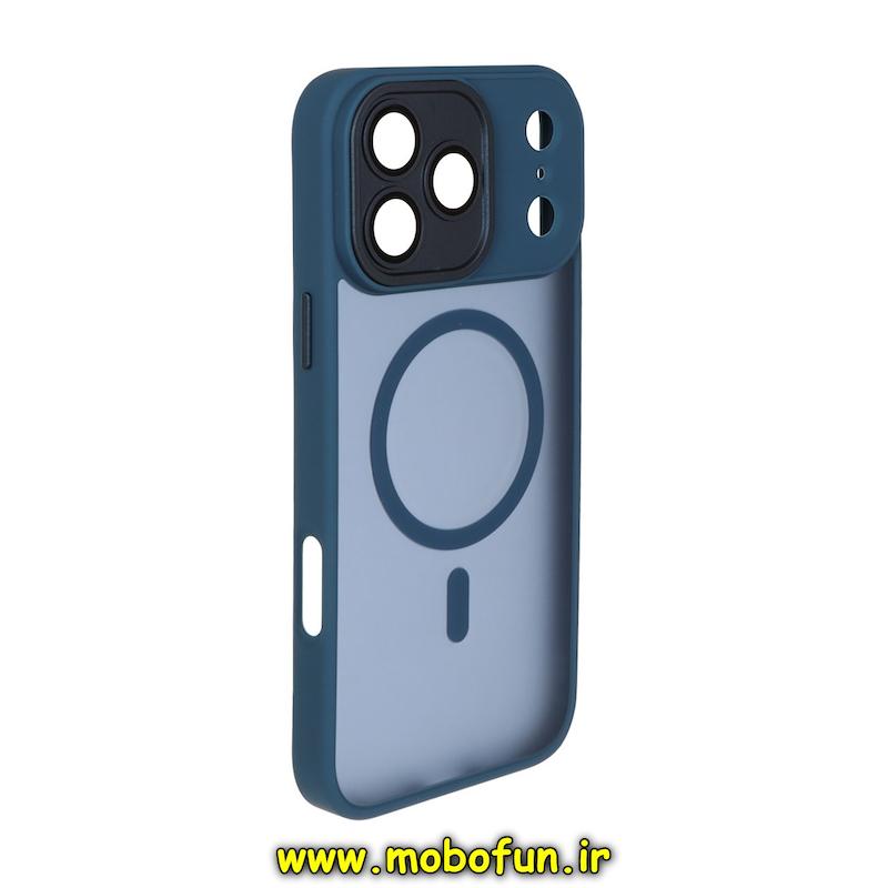 قاب گوشی iPhone 17 Pro Max آیفون مات Hard Case طرح مگ سیف دور هاشور سیلیکونی سرمه ای کد 94449