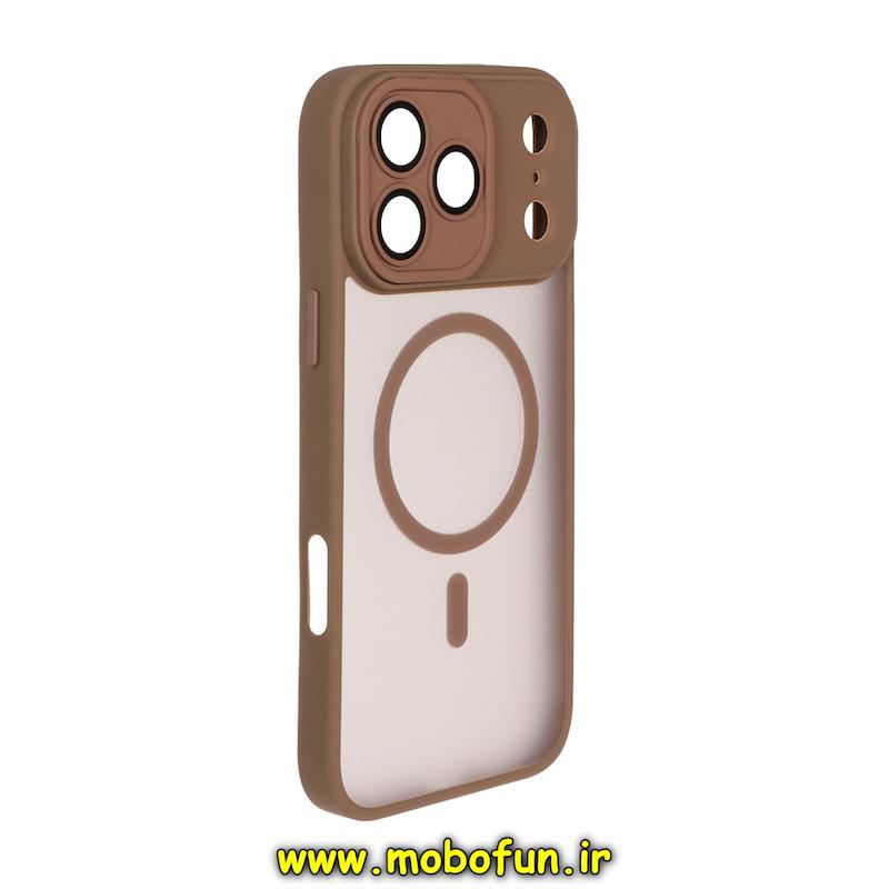 قاب گوشی iPhone 17 Pro Max آیفون مات Hard Case طرح مگ سیف دور هاشور سیلیکونی نسکافه ای کد 94450
