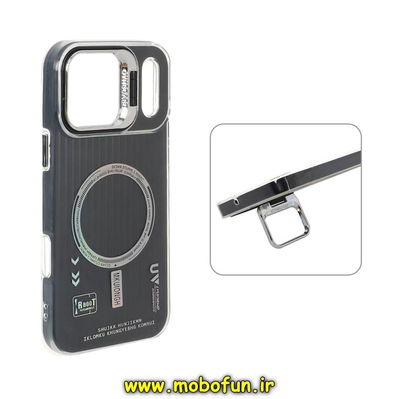 قاب گوشی iPhone 17 Pro Max آیفون دولایه سیلیکونی استندشو طرح مگ سیف کرکره ای کلاسیک مشکی کد 94475