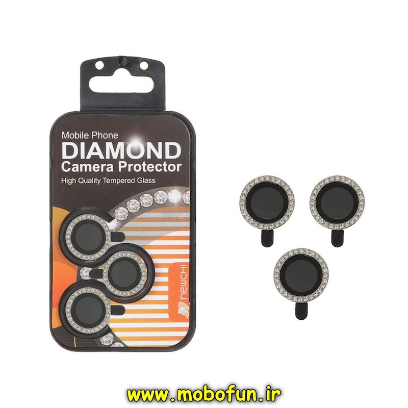 محافظ لنز iPhone 17 Pro / 17 Pro Max آیفون نیوچی مدل رینگی فلزی نگین دار سواروسکی نقره ای کد 94495