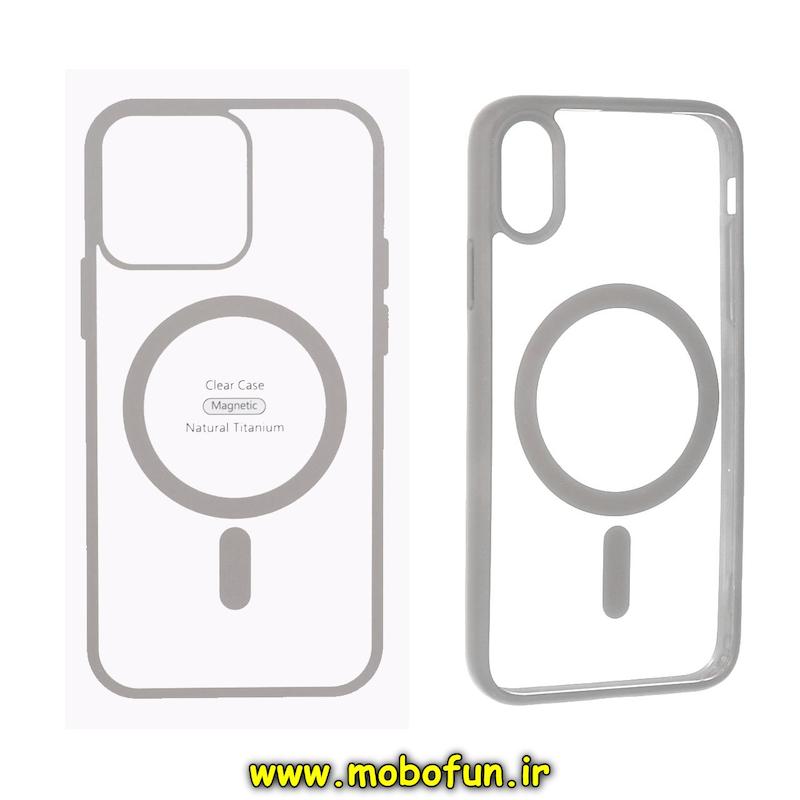 قاب گوشی iPhone Xs Max آیفون اورجینال Clear Case مگ سیف Space Mag safe طرح طلقی شیشه ای شفاف طوسی کد 94528